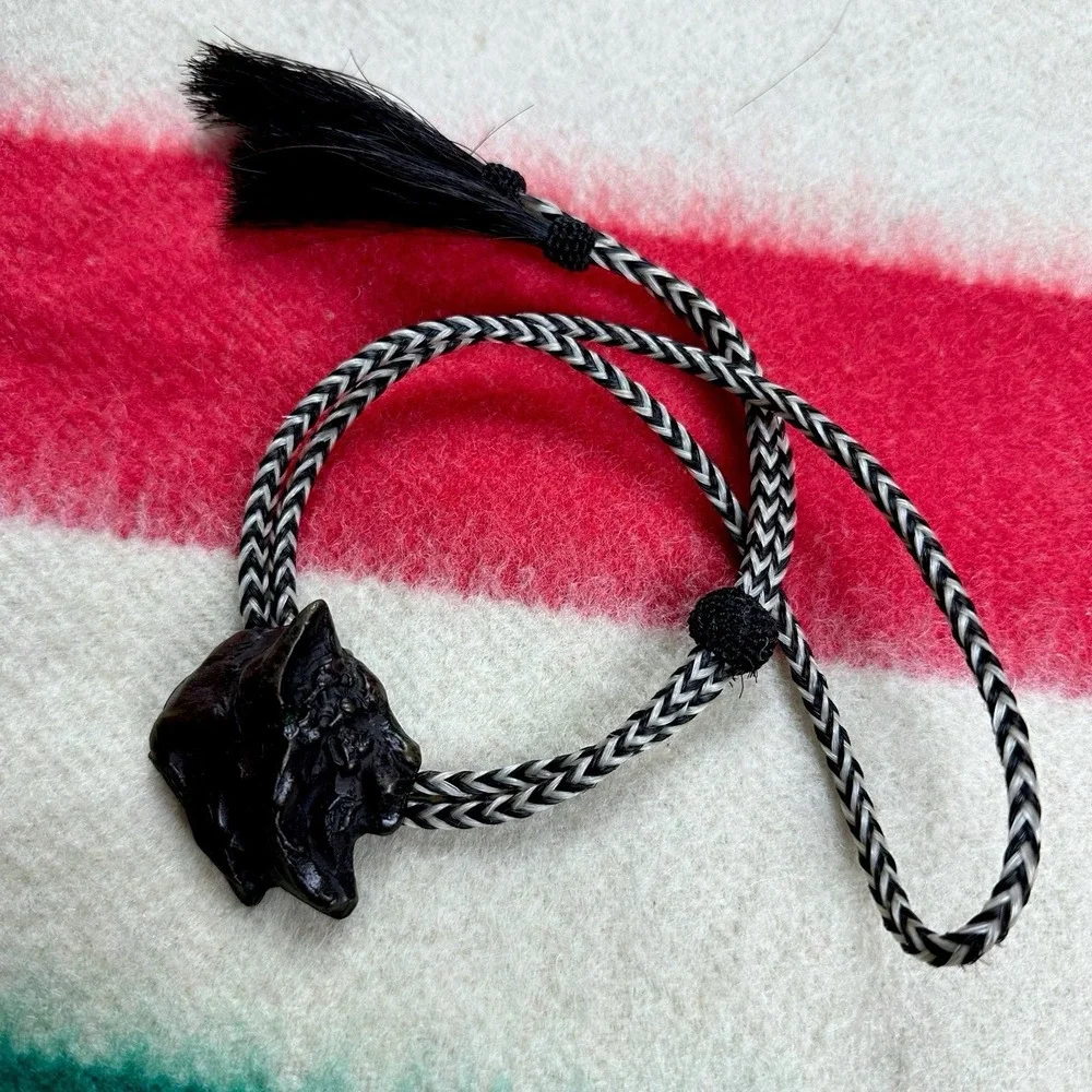 Vintage 2001 Prix de West Art Kenneth Bunn Signed Bronze Lynx Bolo Tie NAWA Rare